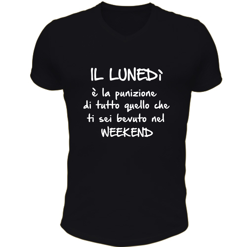 T-Shirt Unisex Scollo V Il lunedì - Scritte Divertenti