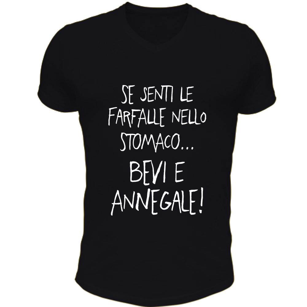 T-Shirt Unisex Scollo V Farfalle nello stomaco - Scritte Divertenti