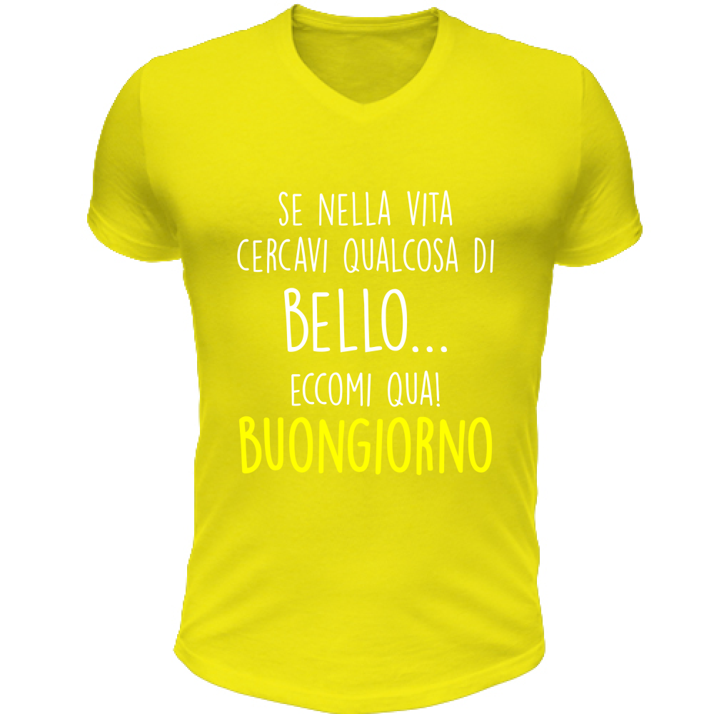 T-Shirt Unisex Scollo V Qualcosa di bello - Scritte Divertenti