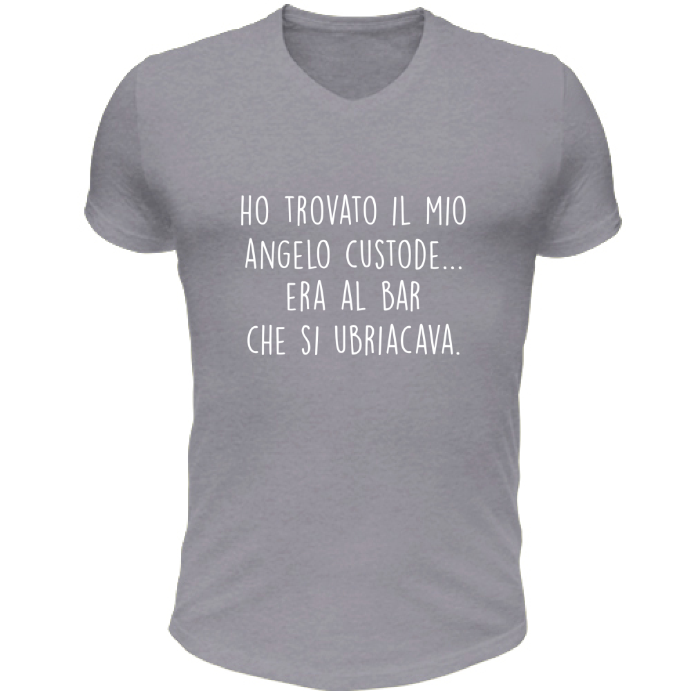 T-Shirt Unisex Scollo V Il mio angelo custode - Scritte Divertenti