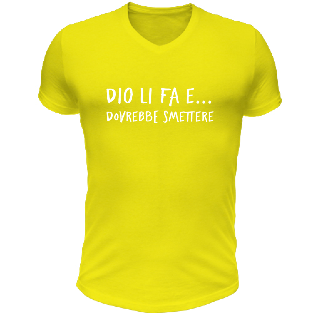 T-Shirt Unisex Scollo V Dovrebbe smettere - Scritte Divertenti