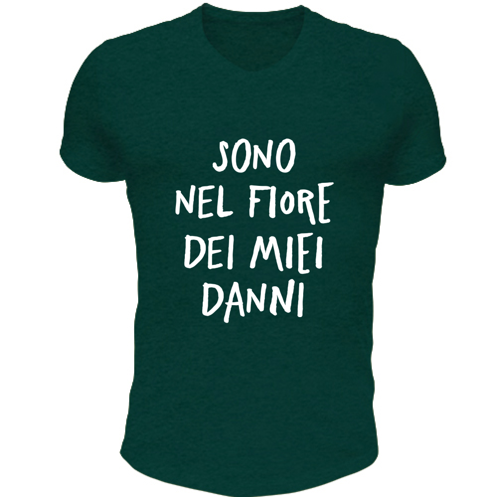 T-Shirt Unisex Scollo V Nel fiore dei miei danni - Scritte Divertenti