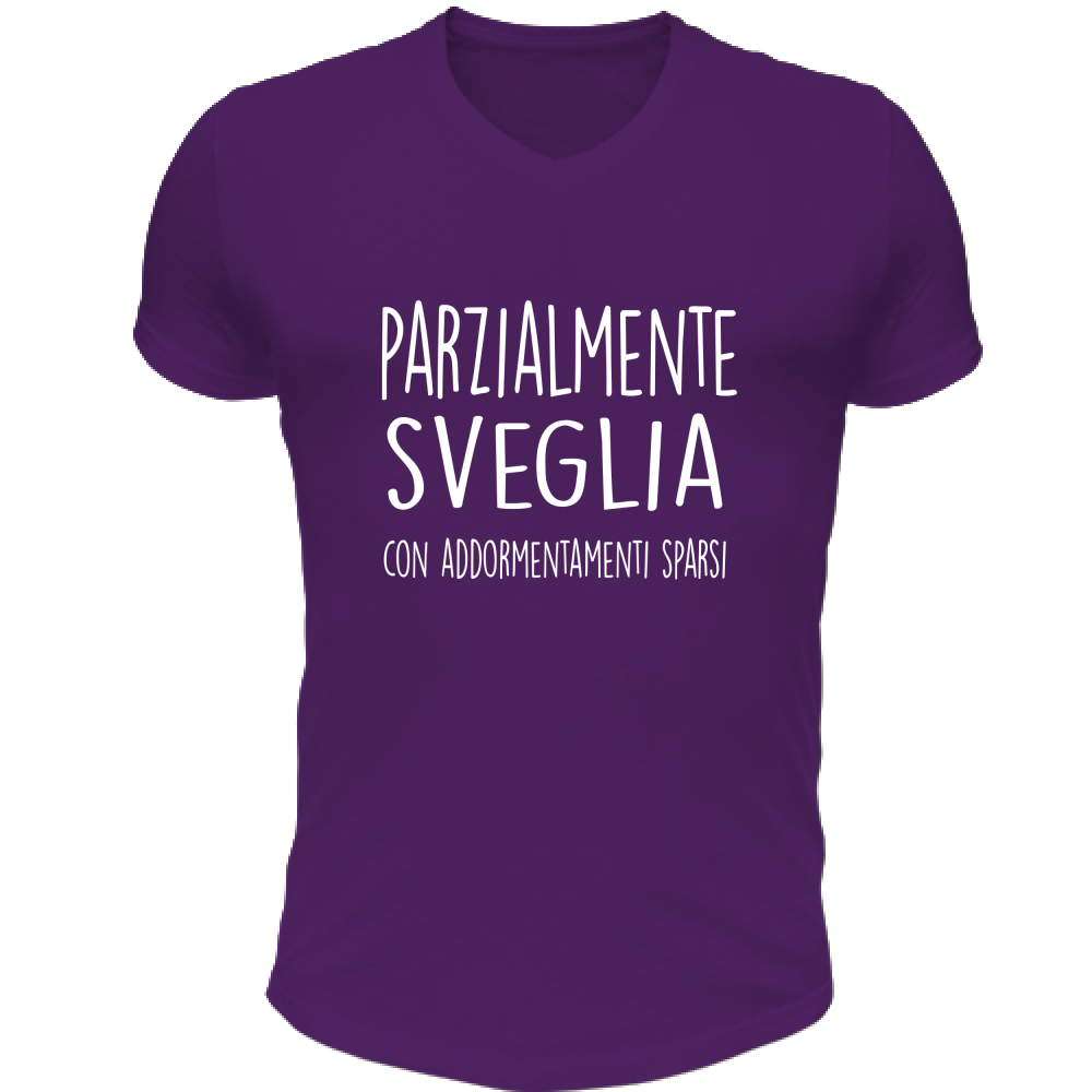 T-Shirt Unisex Scollo V Parzialmente sveglia - Scritte Divertenti