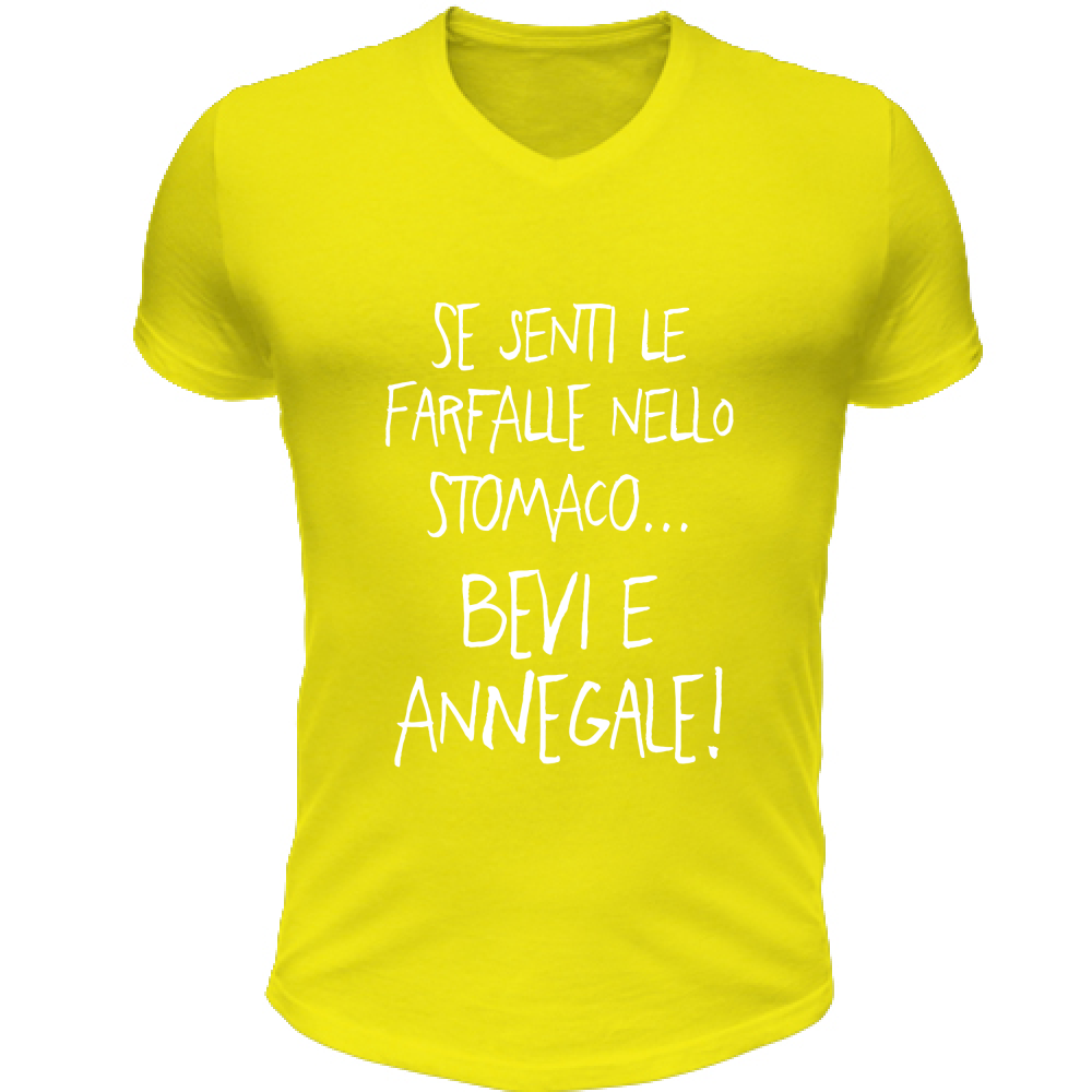 T-Shirt Unisex Scollo V Farfalle nello stomaco - Scritte Divertenti