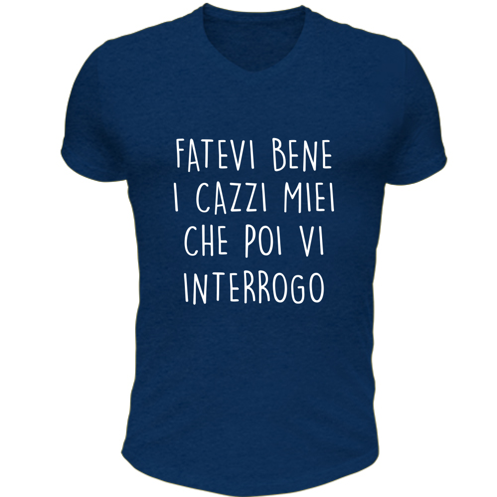 T-Shirt Unisex Scollo V Vi interrogo - Scritte Divertenti