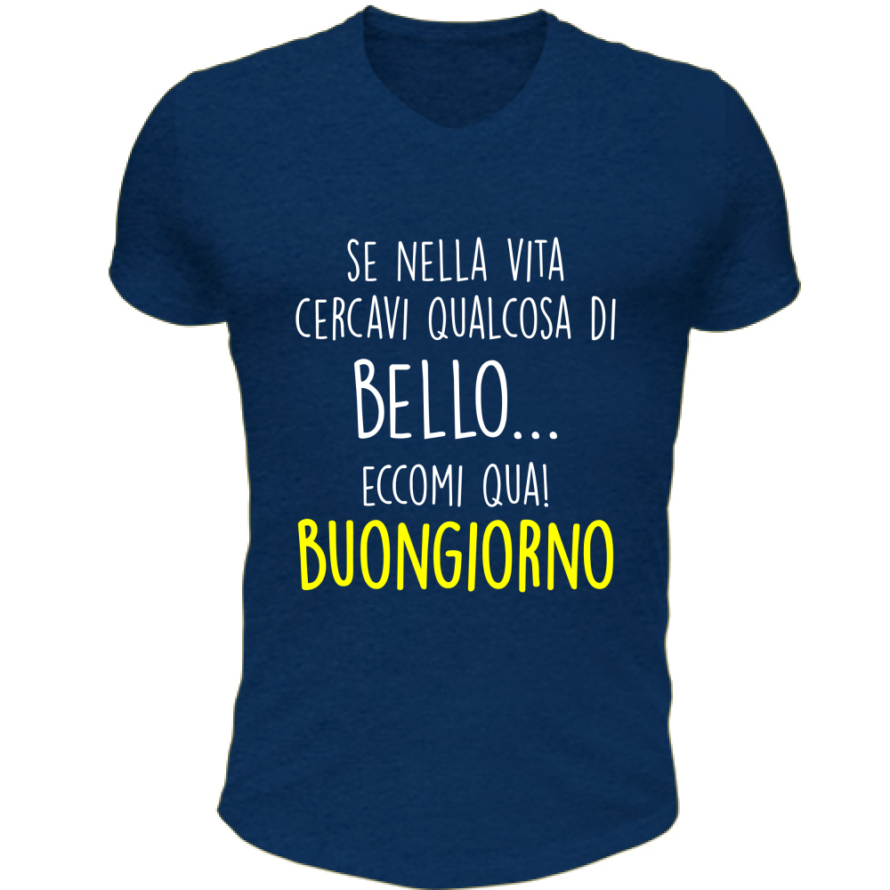 T-Shirt Unisex Scollo V Qualcosa di bello - Scritte Divertenti