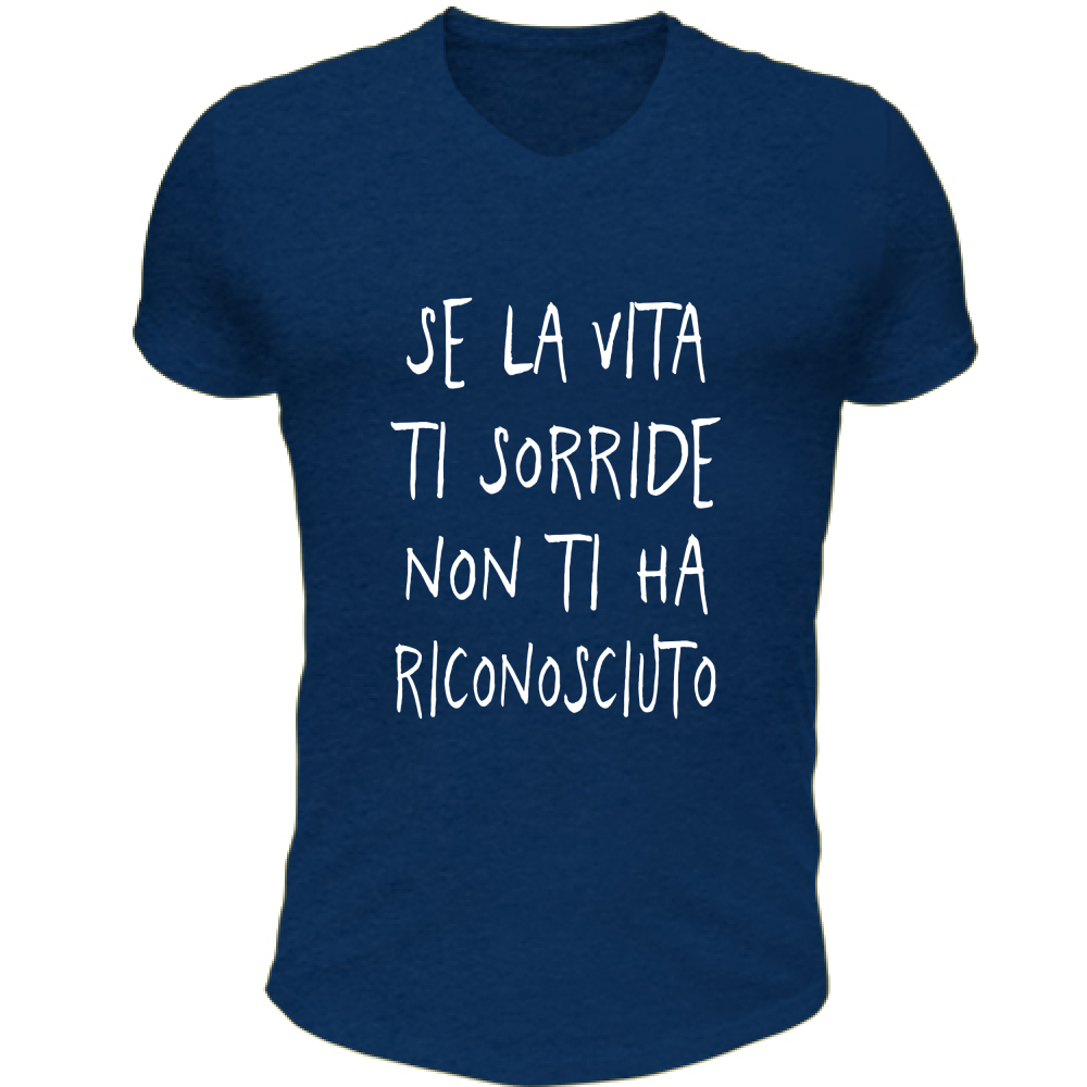 T-Shirt Unisex Scollo V Se la vita ti sorride - Scritte Divertenti