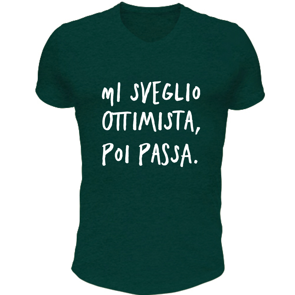 T-Shirt Unisex Scollo V Ottimista - Scritte Divertenti