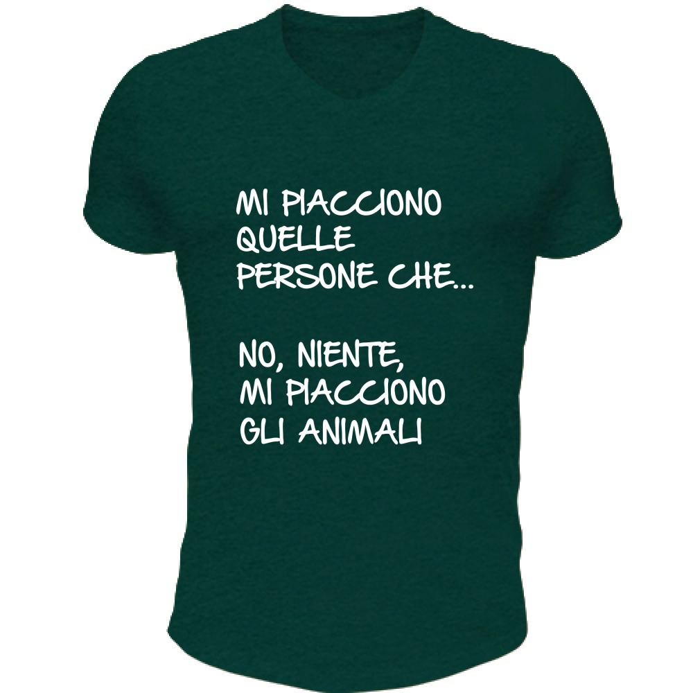 T-Shirt Unisex Scollo V Mi piacciono gli animali - Scritte Divertenti