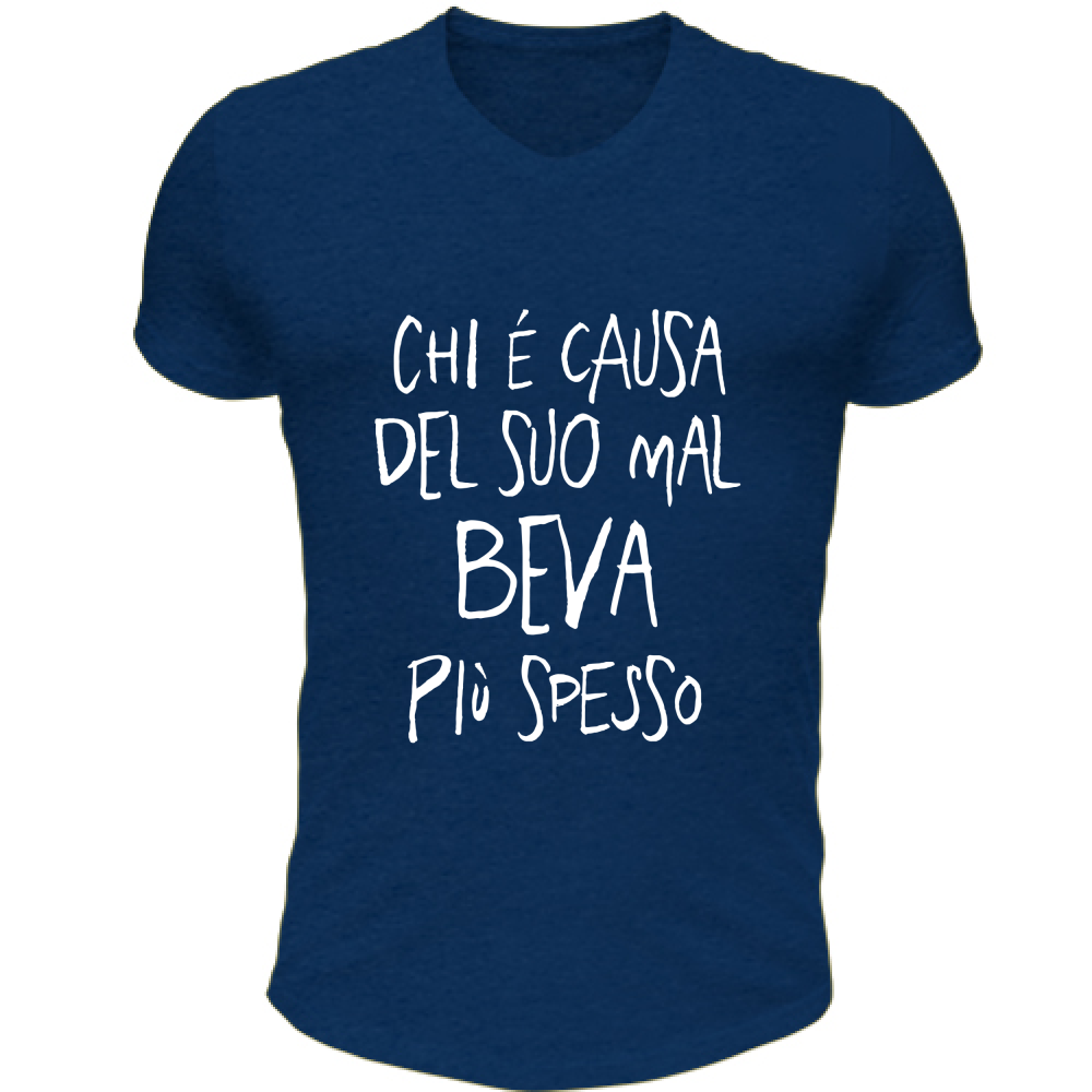 T-Shirt Unisex Scollo V Chi è causa del suo mal... - Scritte Divertenti