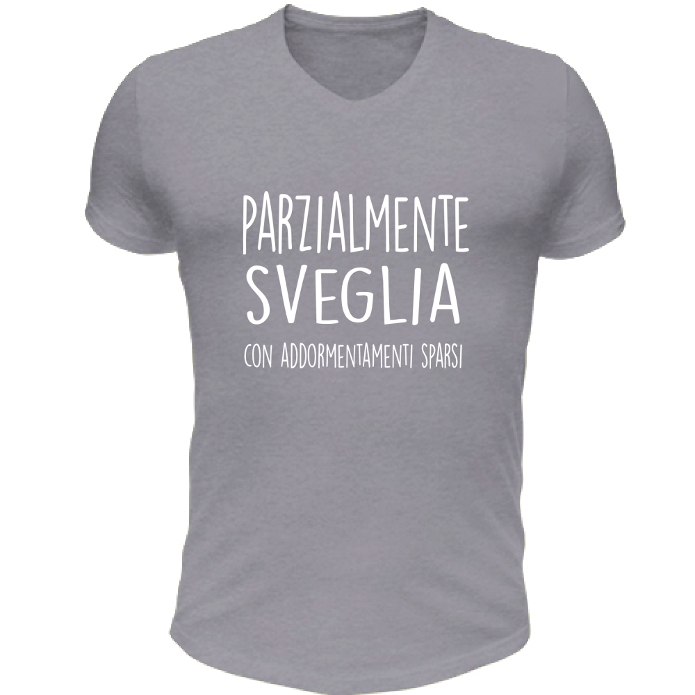 T-Shirt Unisex Scollo V Parzialmente sveglia - Scritte Divertenti