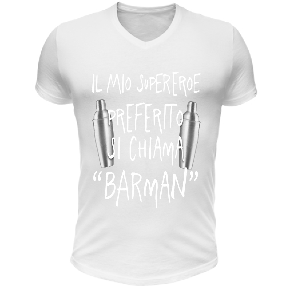 T-Shirt Unisex Scollo V Supereroe preferito - Scritte Divertenti