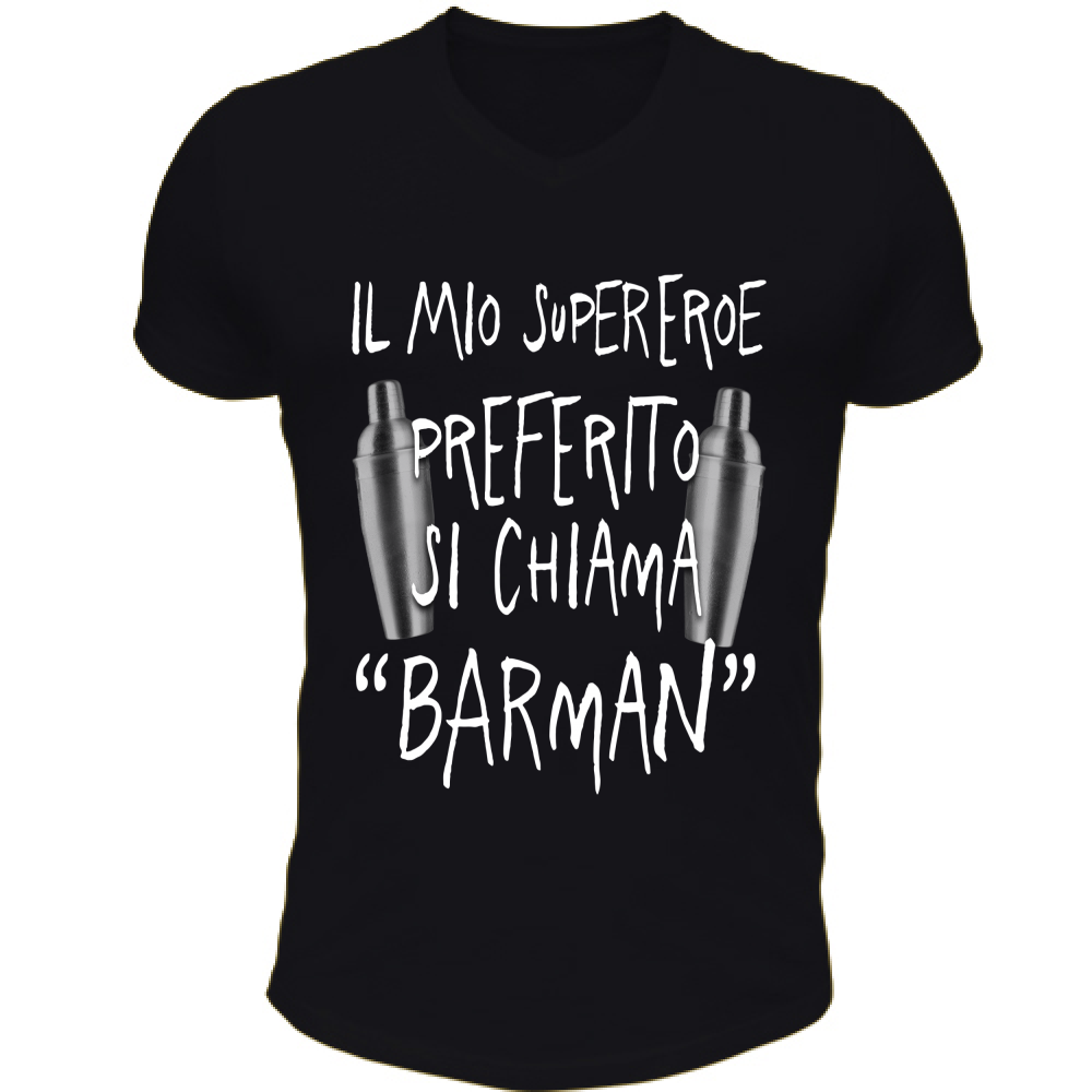 T-Shirt Unisex Scollo V Supereroe preferito - Scritte Divertenti