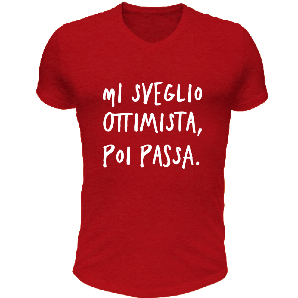 T-Shirt Unisex Scollo V Ottimista - Scritte Divertenti