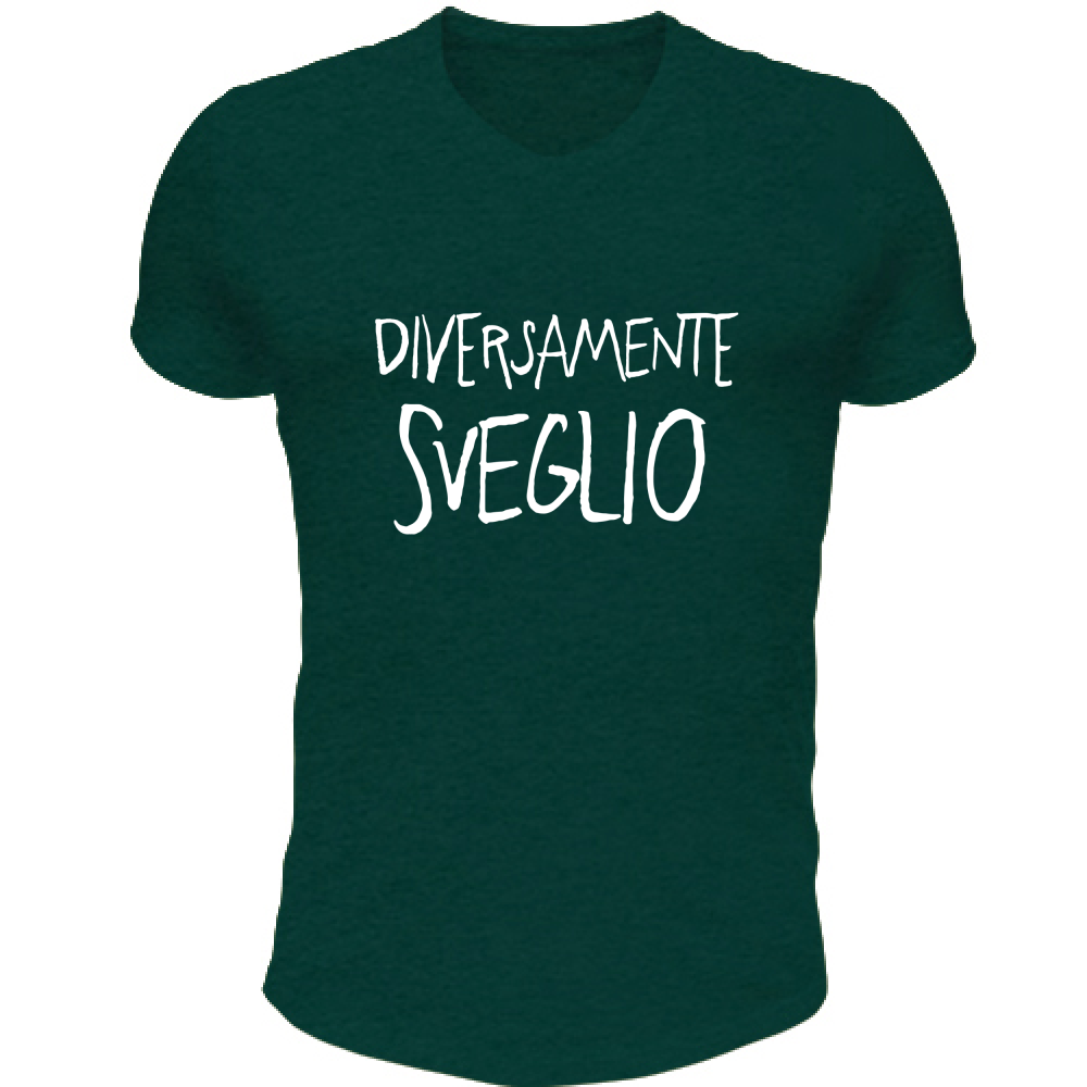 T-Shirt Unisex Scollo V Diversamente sveglio - Scritte Divertenti