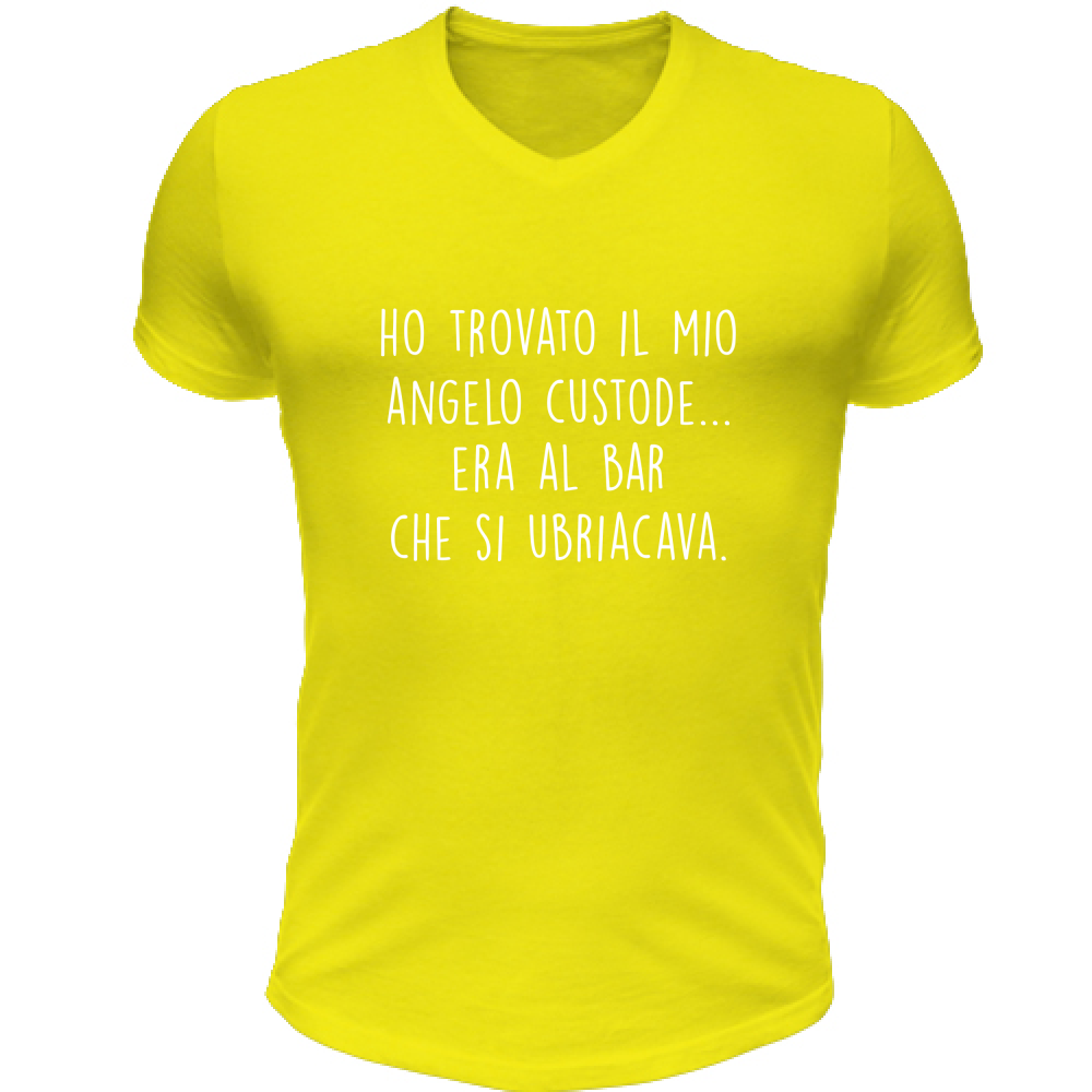 T-Shirt Unisex Scollo V Il mio angelo custode - Scritte Divertenti