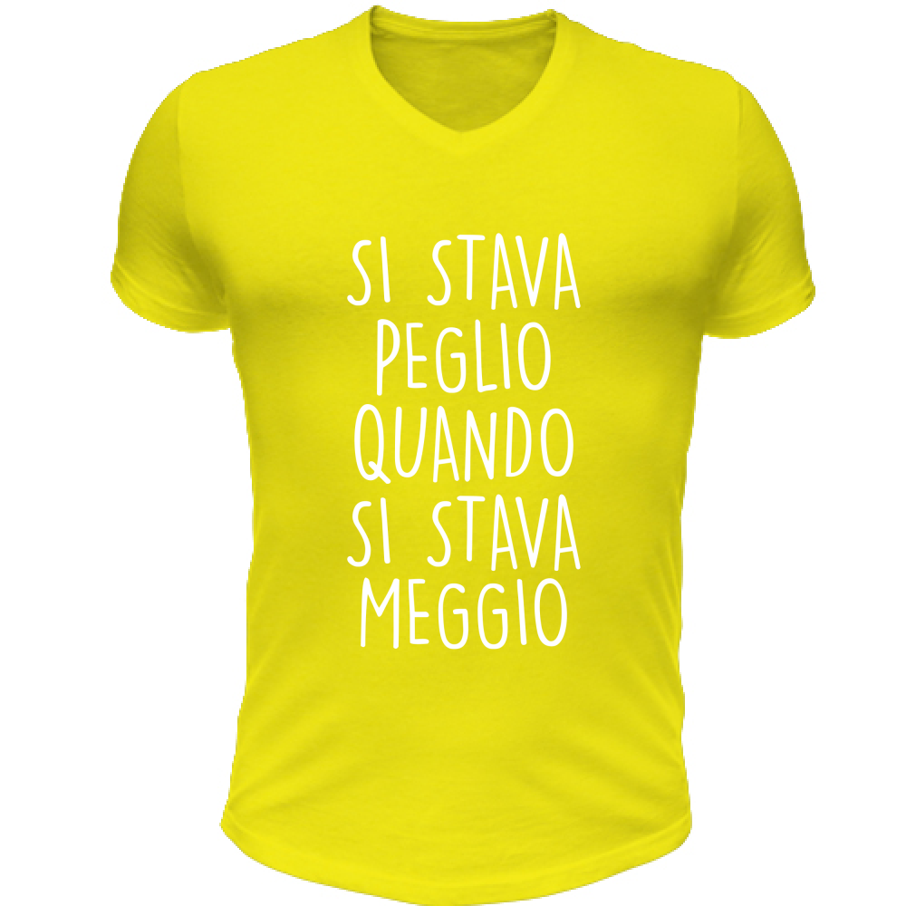 T-Shirt Unisex Scollo V Si stava Peglio - Scritte Divertenti