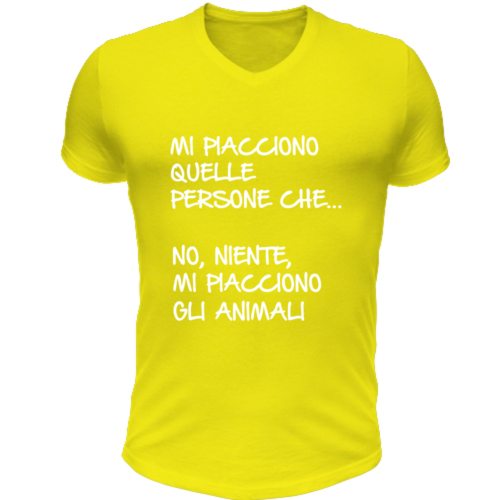 T-Shirt Unisex Scollo V Mi piacciono gli animali - Scritte Divertenti