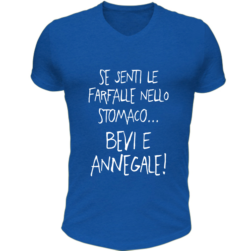 T-Shirt Unisex Scollo V Farfalle nello stomaco - Scritte Divertenti