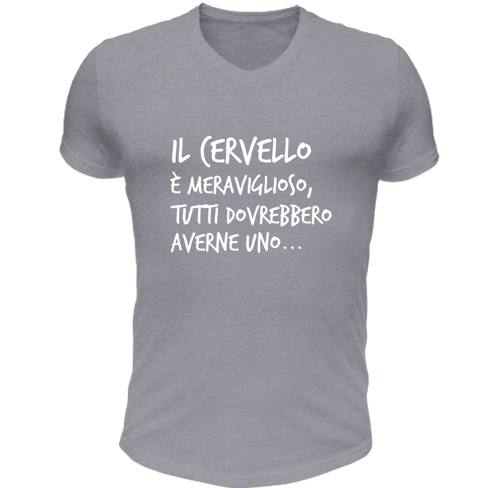 T-Shirt Unisex Scollo V Il Cervello - Scritte Divertenti