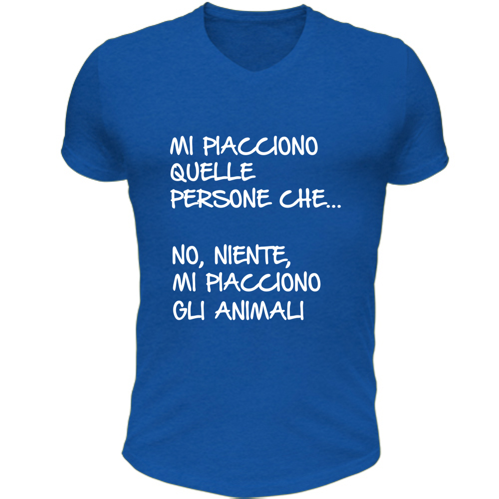 T-Shirt Unisex Scollo V Mi piacciono gli animali - Scritte Divertenti