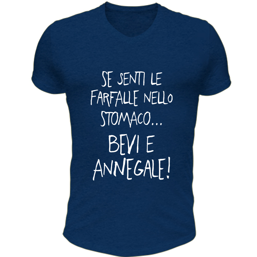 T-Shirt Unisex Scollo V Farfalle nello stomaco - Scritte Divertenti