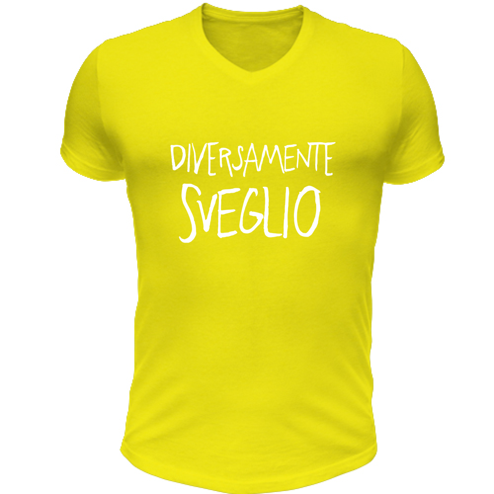 T-Shirt Unisex Scollo V Diversamente sveglio - Scritte Divertenti