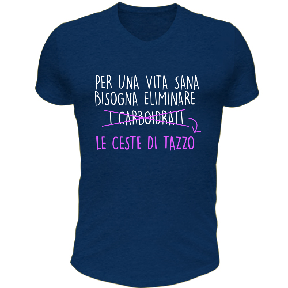 T-Shirt Unisex Scollo V Per una Vita Sana - Scritte Divertenti