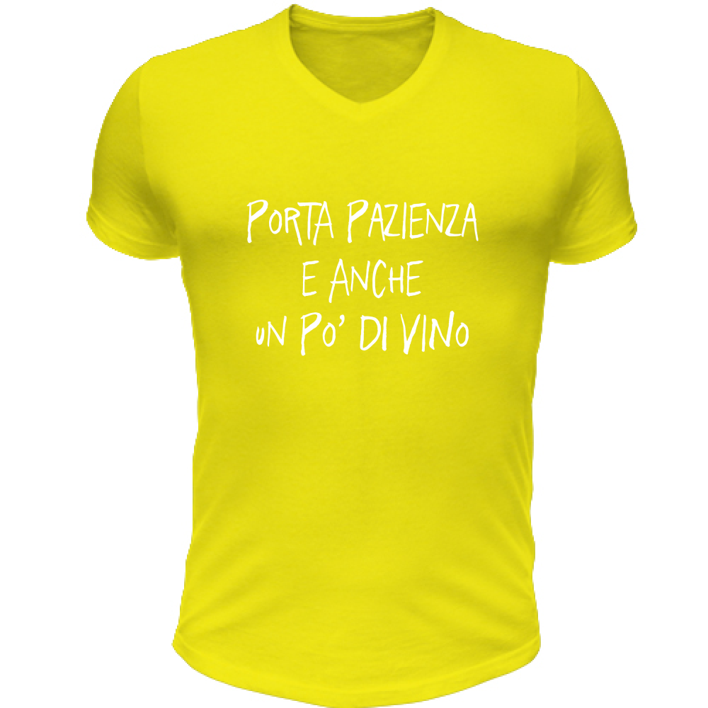 T-Shirt Unisex Scollo V Porta pazienza - Scritte Divertenti