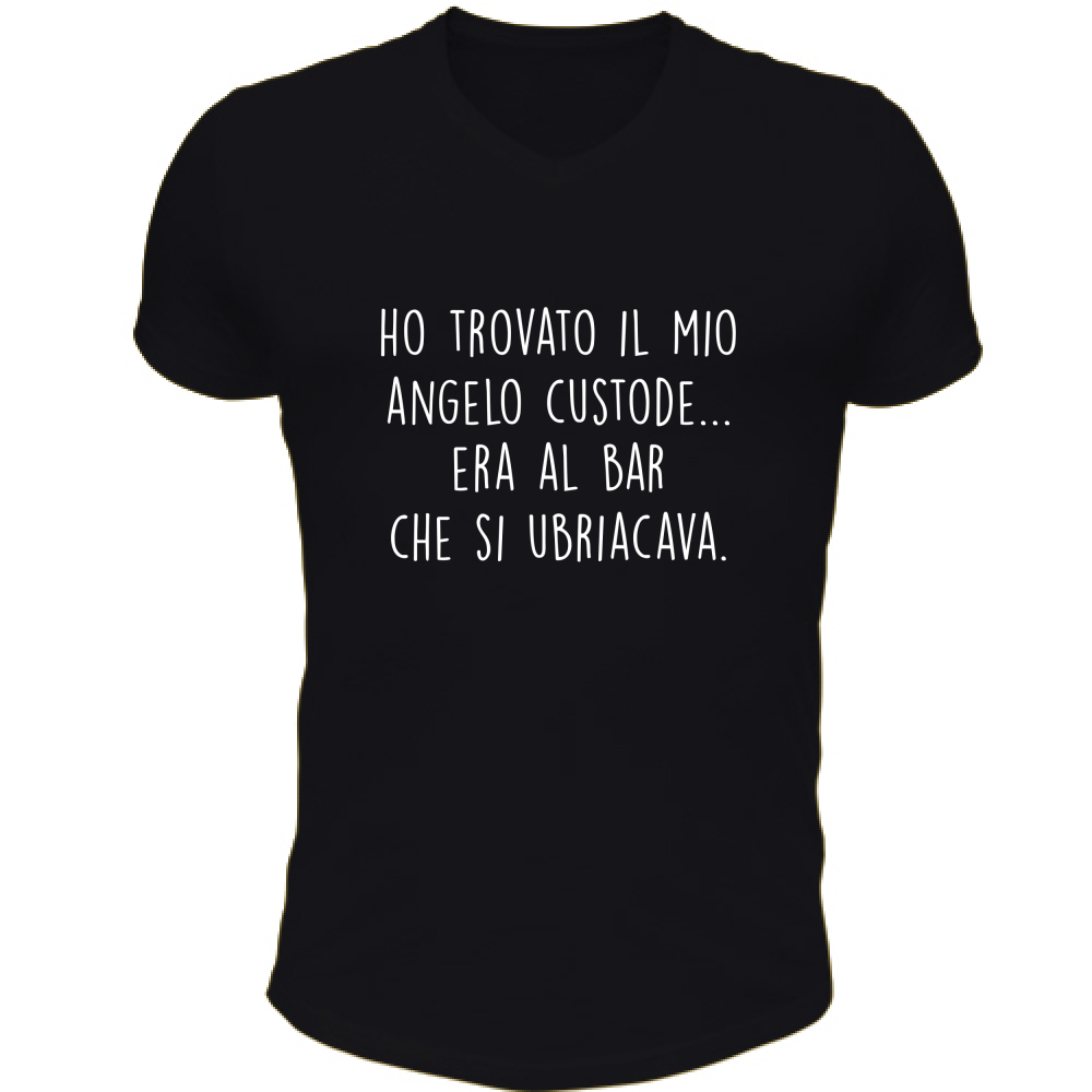 T-Shirt Unisex Scollo V Il mio angelo custode - Scritte Divertenti