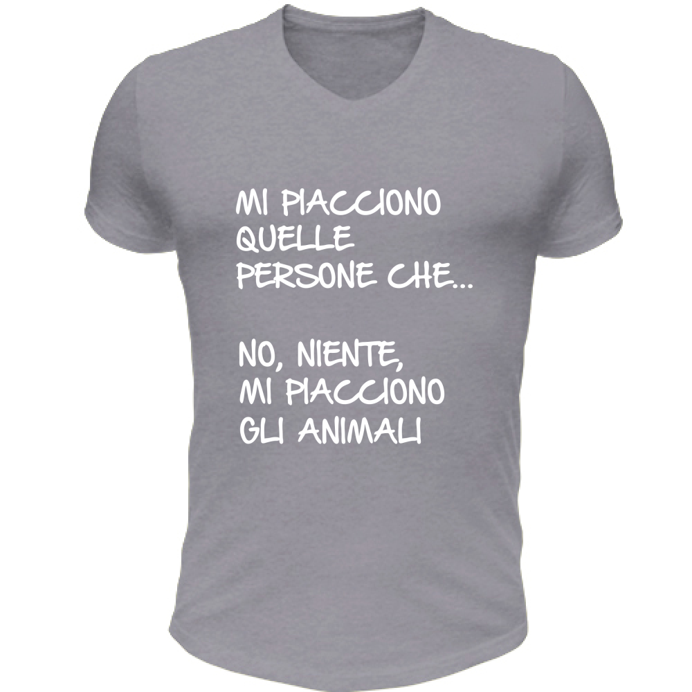 T-Shirt Unisex Scollo V Mi piacciono gli animali - Scritte Divertenti