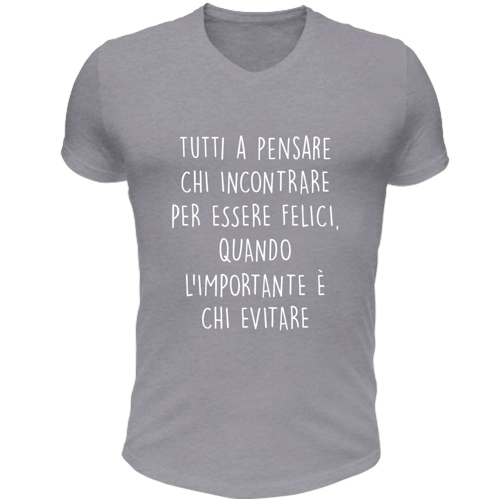 T-Shirt Unisex Scollo V Chi evitare - Scritte Divertenti