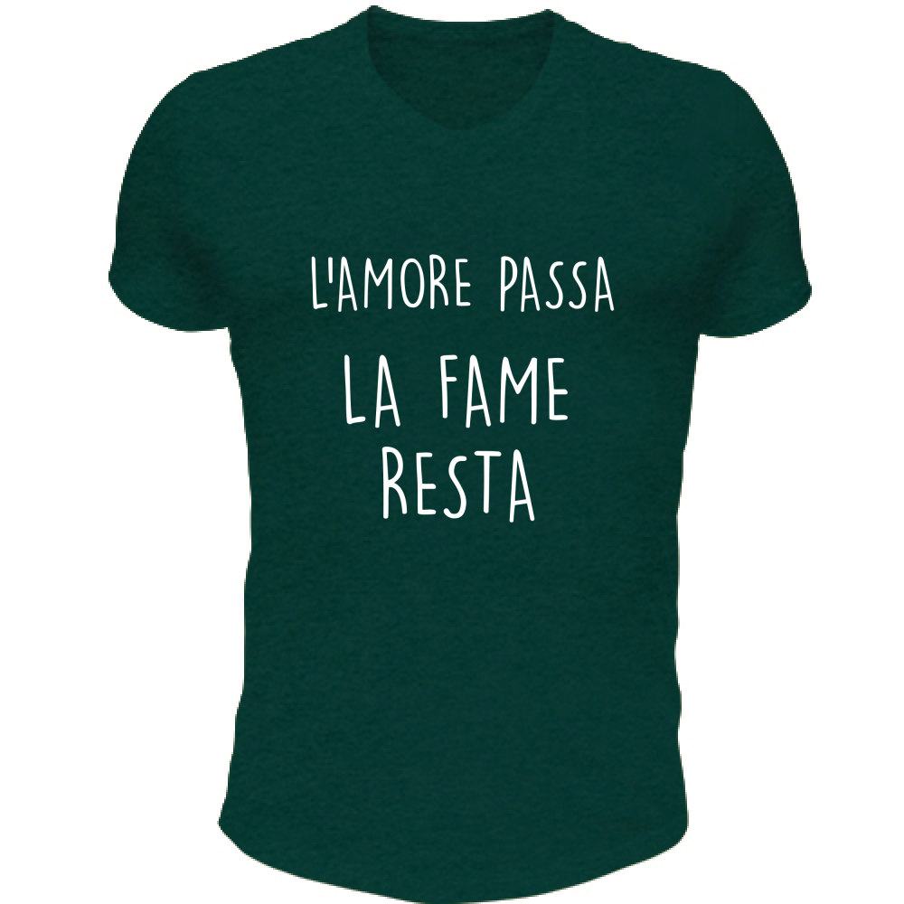 T-Shirt Unisex Scollo V La fame resta - Scritte Divertenti