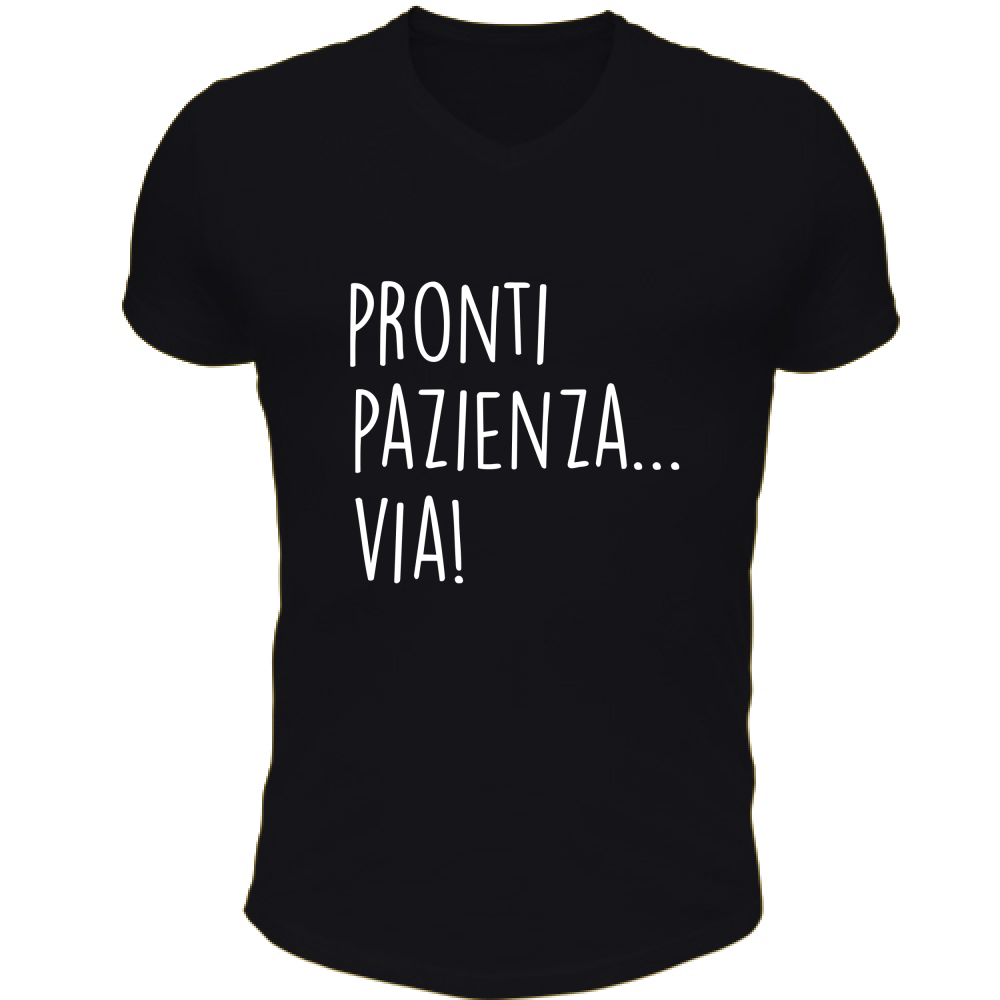 T-Shirt Unisex Scollo V Pazienza - Scritte Divertenti