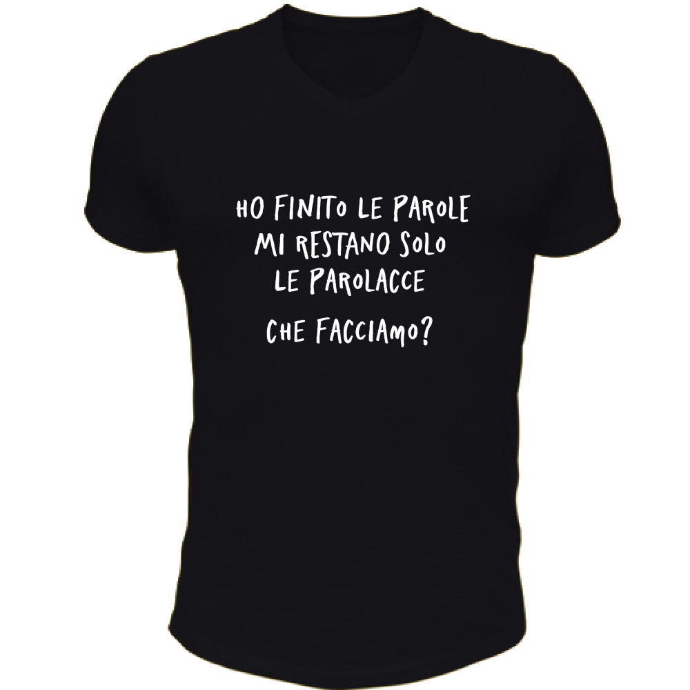 T-Shirt Unisex Scollo V Ho finito le parole - Scritte Divertenti