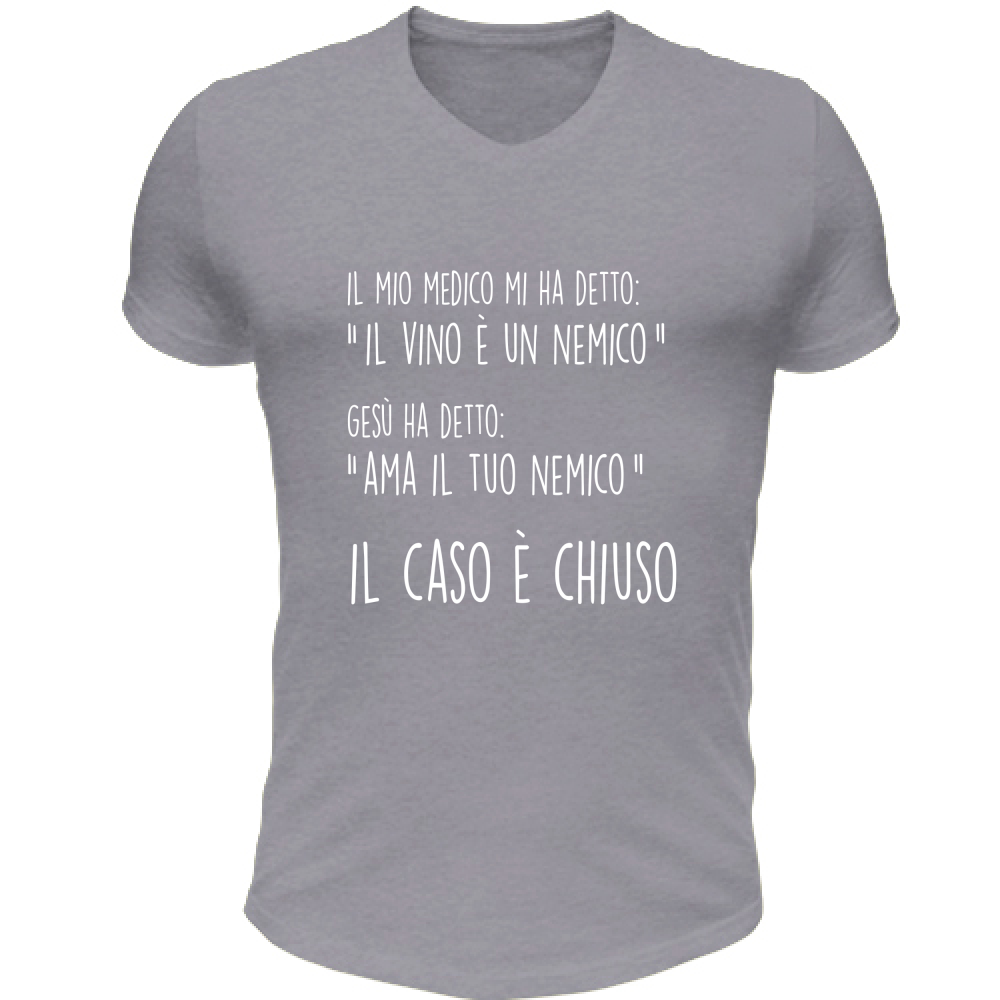 T-Shirt Unisex Scollo V Il caso è chiuso - Scritte Divertenti