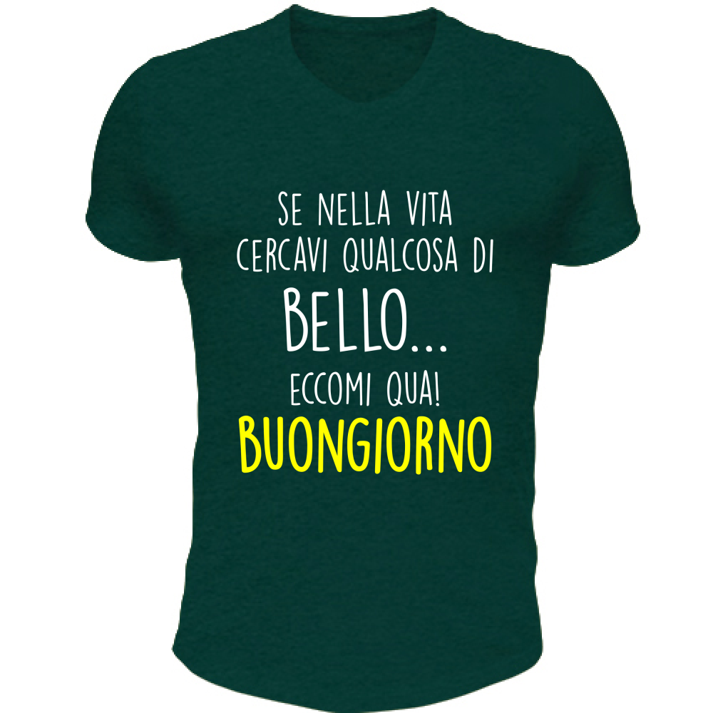 T-Shirt Unisex Scollo V Qualcosa di bello - Scritte Divertenti