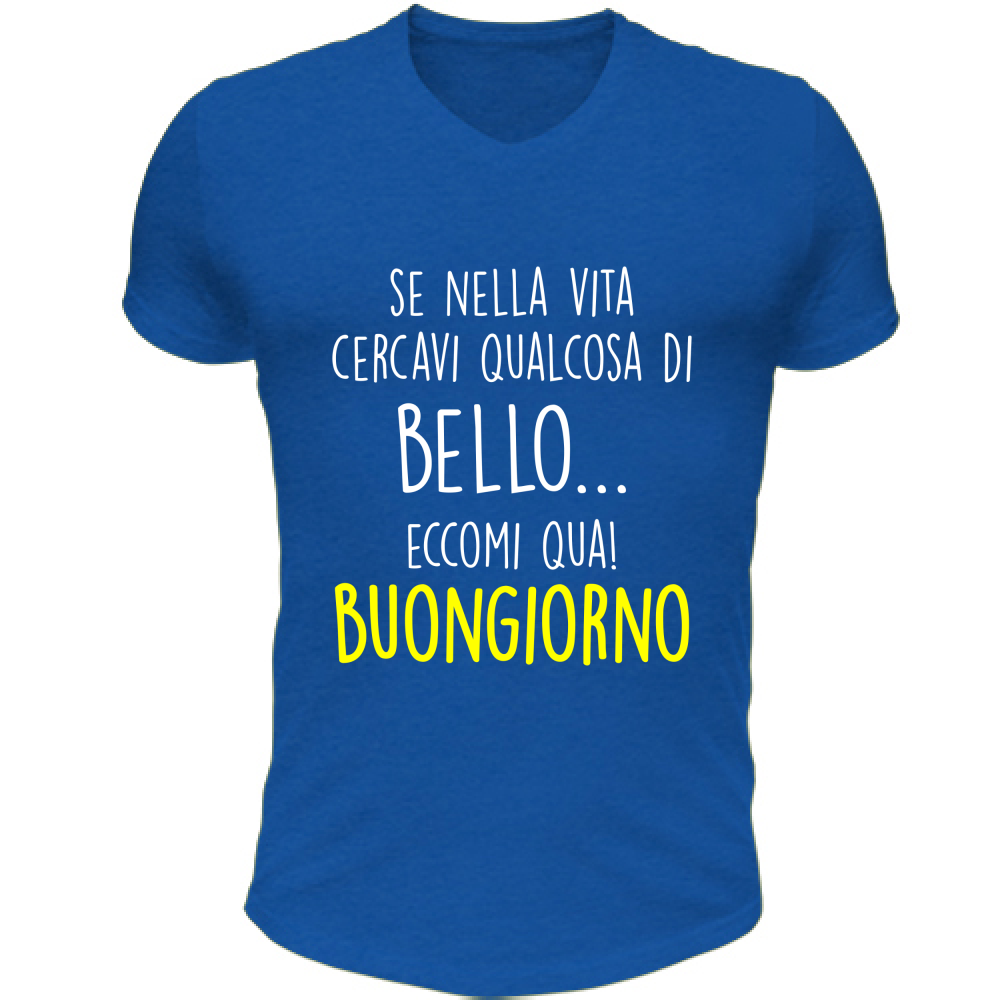 T-Shirt Unisex Scollo V Qualcosa di bello - Scritte Divertenti