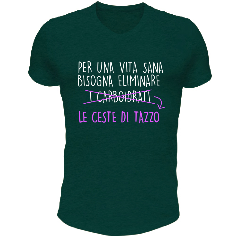 T-Shirt Unisex Scollo V Per una Vita Sana - Scritte Divertenti