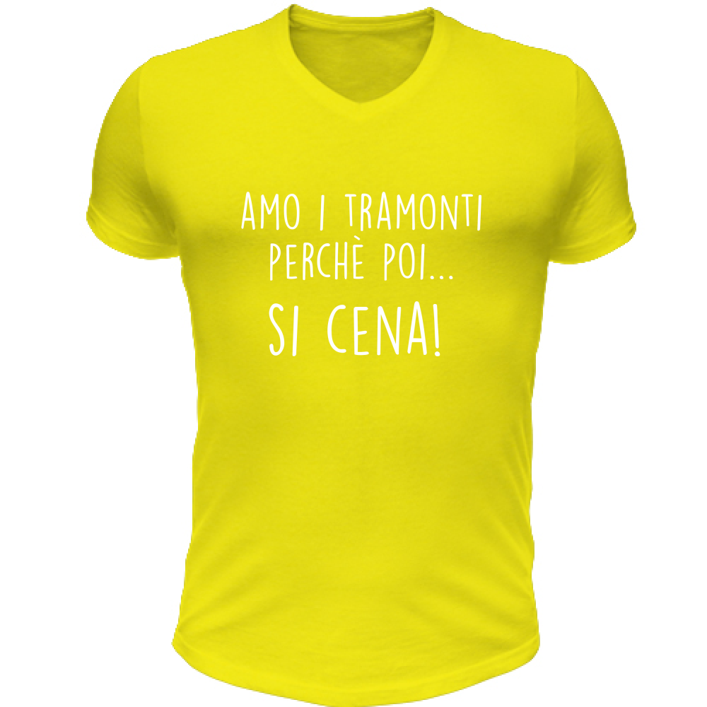 T-Shirt Unisex Scollo V Si cena - Scritte Divertenti