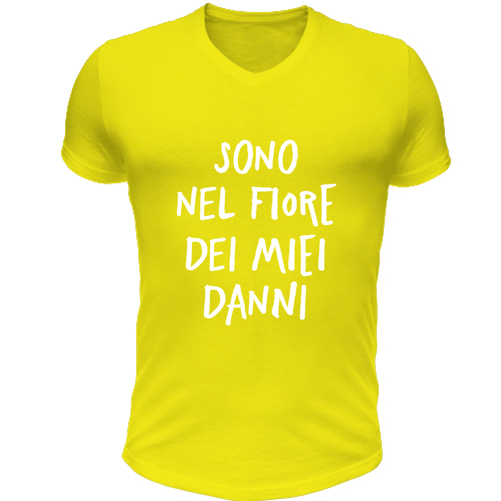 T-Shirt Unisex Scollo V Nel fiore dei miei danni - Scritte Divertenti