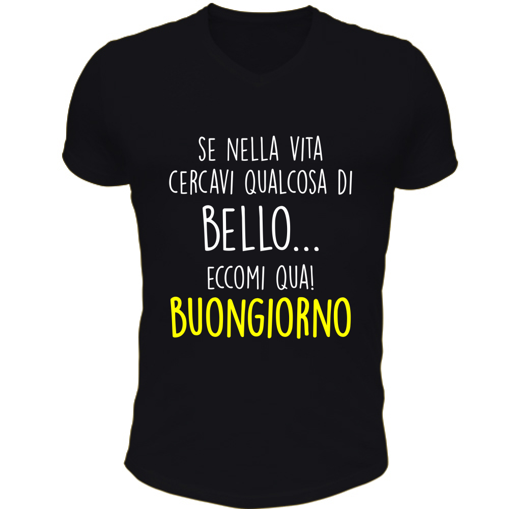 T-Shirt Unisex Scollo V Qualcosa di bello - Scritte Divertenti