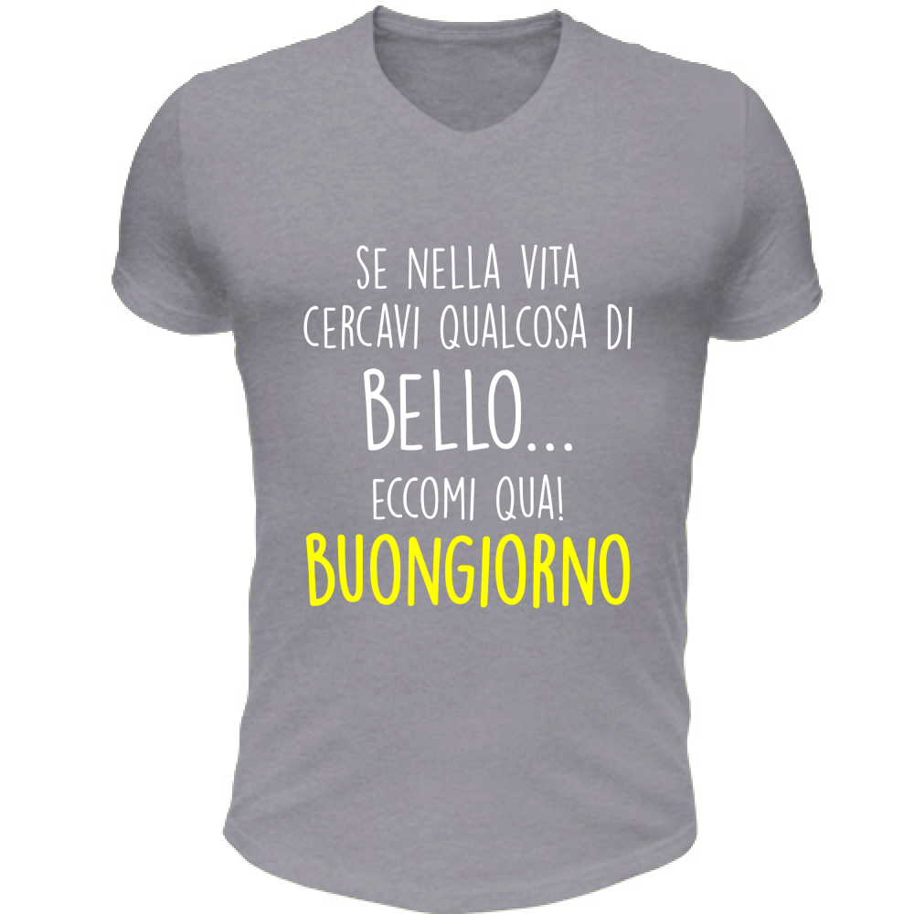 T-Shirt Unisex Scollo V Qualcosa di bello - Scritte Divertenti