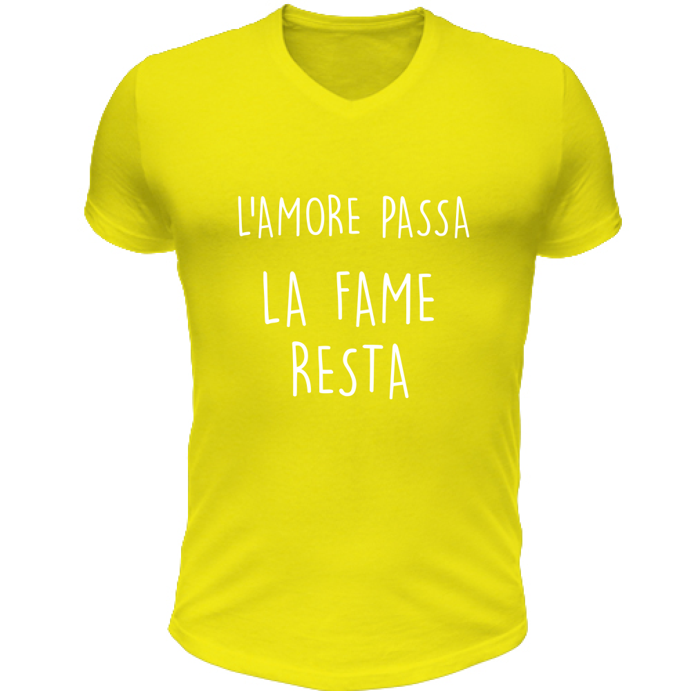 T-Shirt Unisex Scollo V La fame resta - Scritte Divertenti