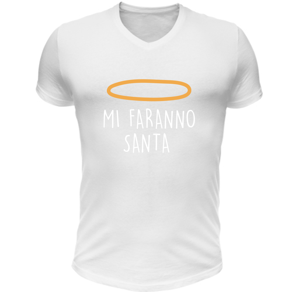 T-Shirt Unisex Scollo V Mi faranno santa - Scritte Divertenti