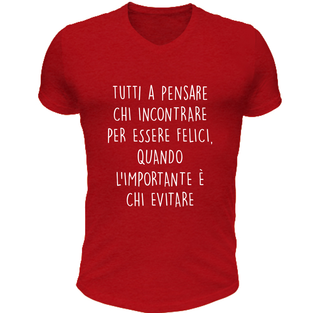 T-Shirt Unisex Scollo V Chi evitare - Scritte Divertenti