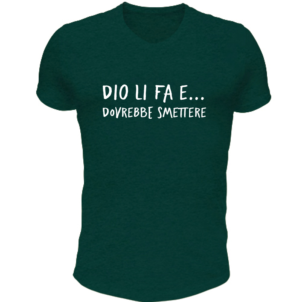 T-Shirt Unisex Scollo V Dovrebbe smettere - Scritte Divertenti