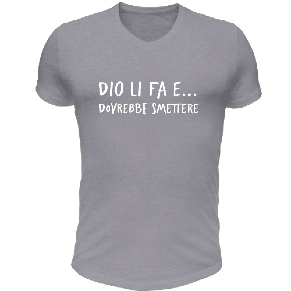 T-Shirt Unisex Scollo V Dovrebbe smettere - Scritte Divertenti