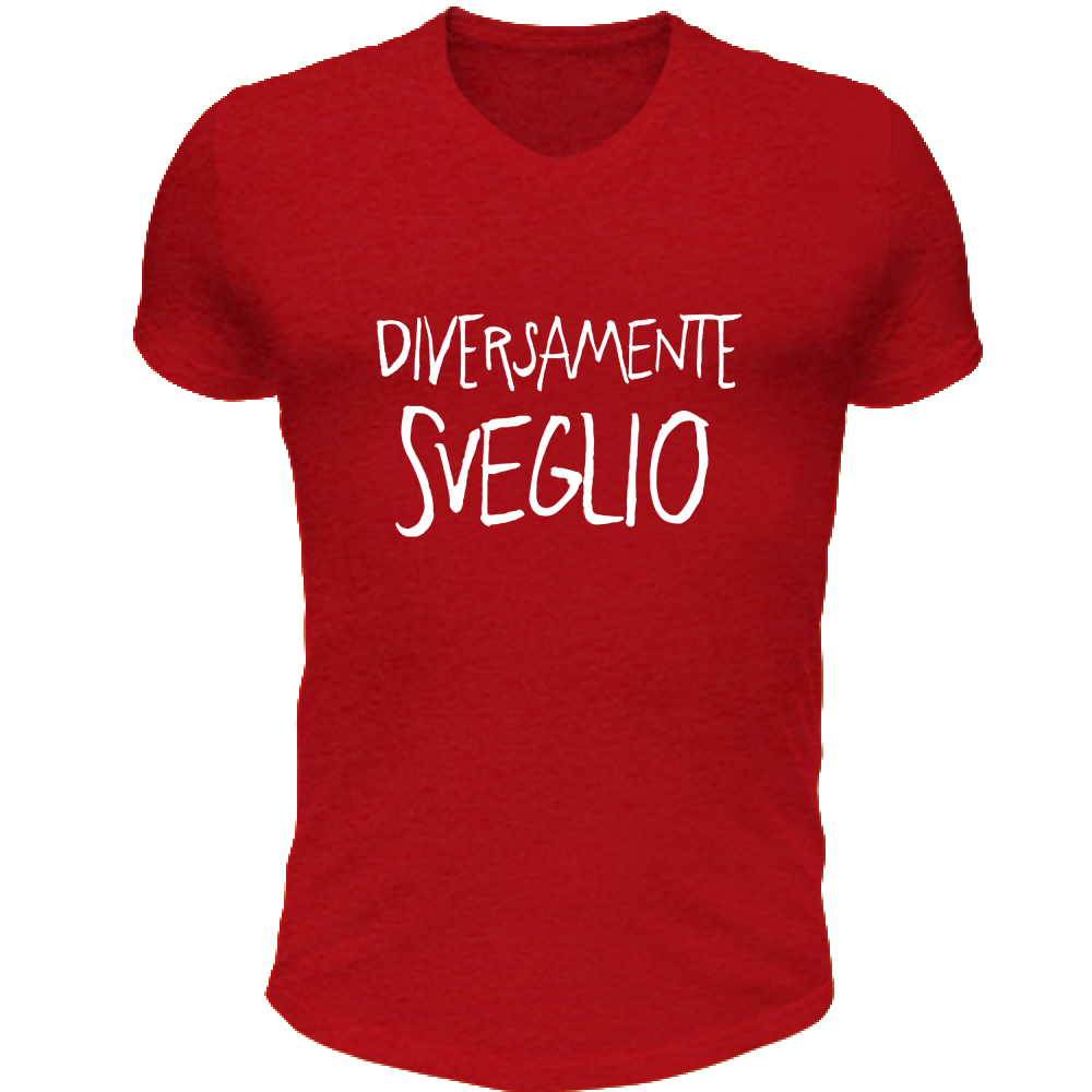 T-Shirt Unisex Scollo V Diversamente sveglio - Scritte Divertenti