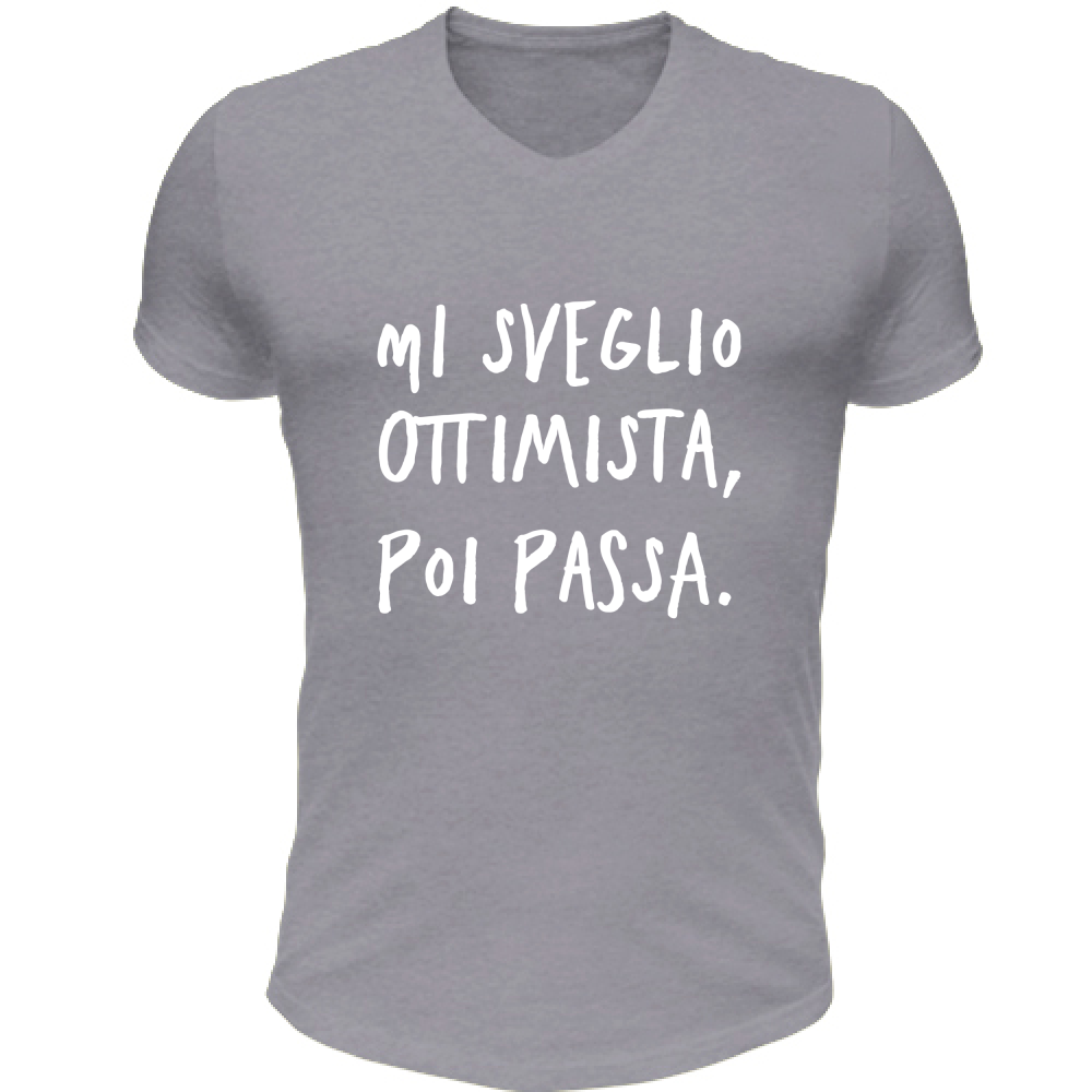 T-Shirt Unisex Scollo V Ottimista - Scritte Divertenti